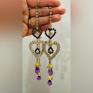 Elegant Heart-Shaped Gold and Black Kashmiri Earrings